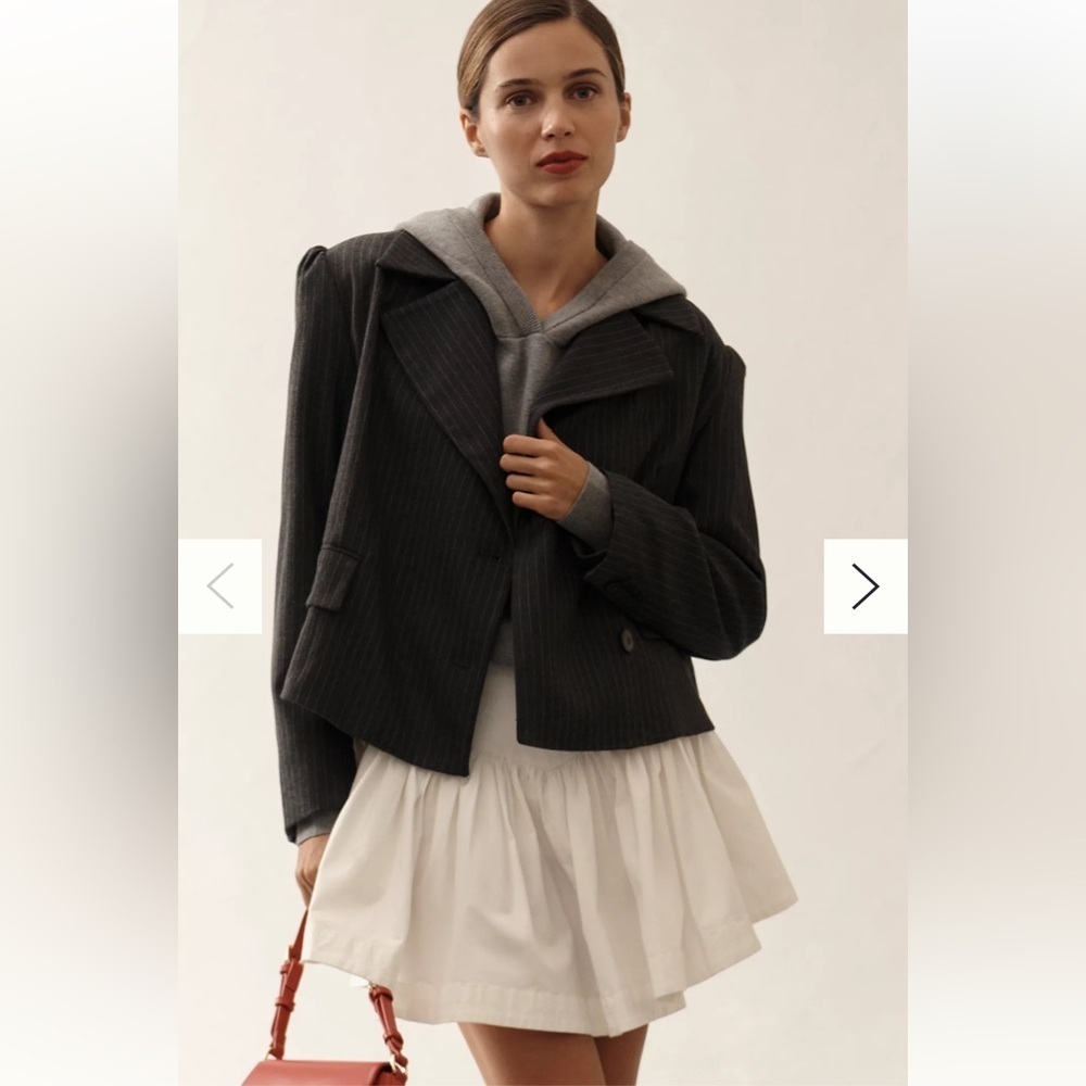 Anthropologie Maeve 80s Boxy Blazer Jacket Size M Gray Stripe $158